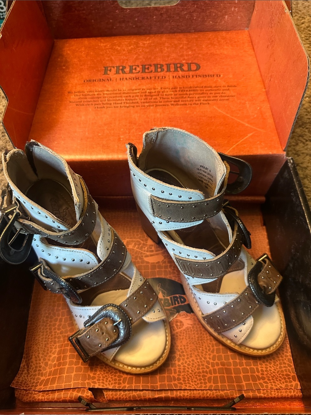Freebies White and Brown Buckle Strap Sandals